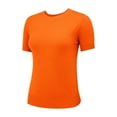 thumbnail image 5 of Tittly T Shirts for Women Basic Tees Women's Round Neck Short Sleeved Loose T Shirt With A Knit Bottom Short Top Tshirts Shirts Womens Tops Orange L, 5 of 9
