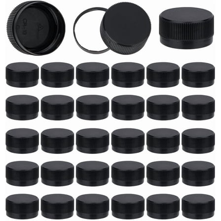 50Pcs Black Screw-On Bottle Caps 29.5mm Inner Diameter - Plastic Tamper Seal Lids for Juice Bottles Jugs Storage Dispensers for making