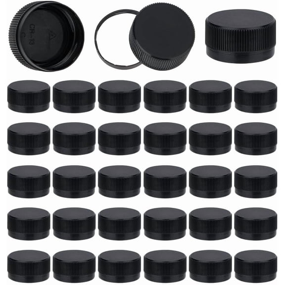 50Pcs Black Screw-On Bottle Caps 29.5mm Inner Diameter - Plastic Tamper Seal Lids for Juice Bottles Jugs Storage Dispensers for making