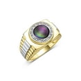 thumbnail image 4 of RYLOS Men's Rings Yellow Gold Plated Silver Ring Cabochon Gemstone & Diamonds Designer Style Alexandrite Rings For Men Size 11, 4 of 8