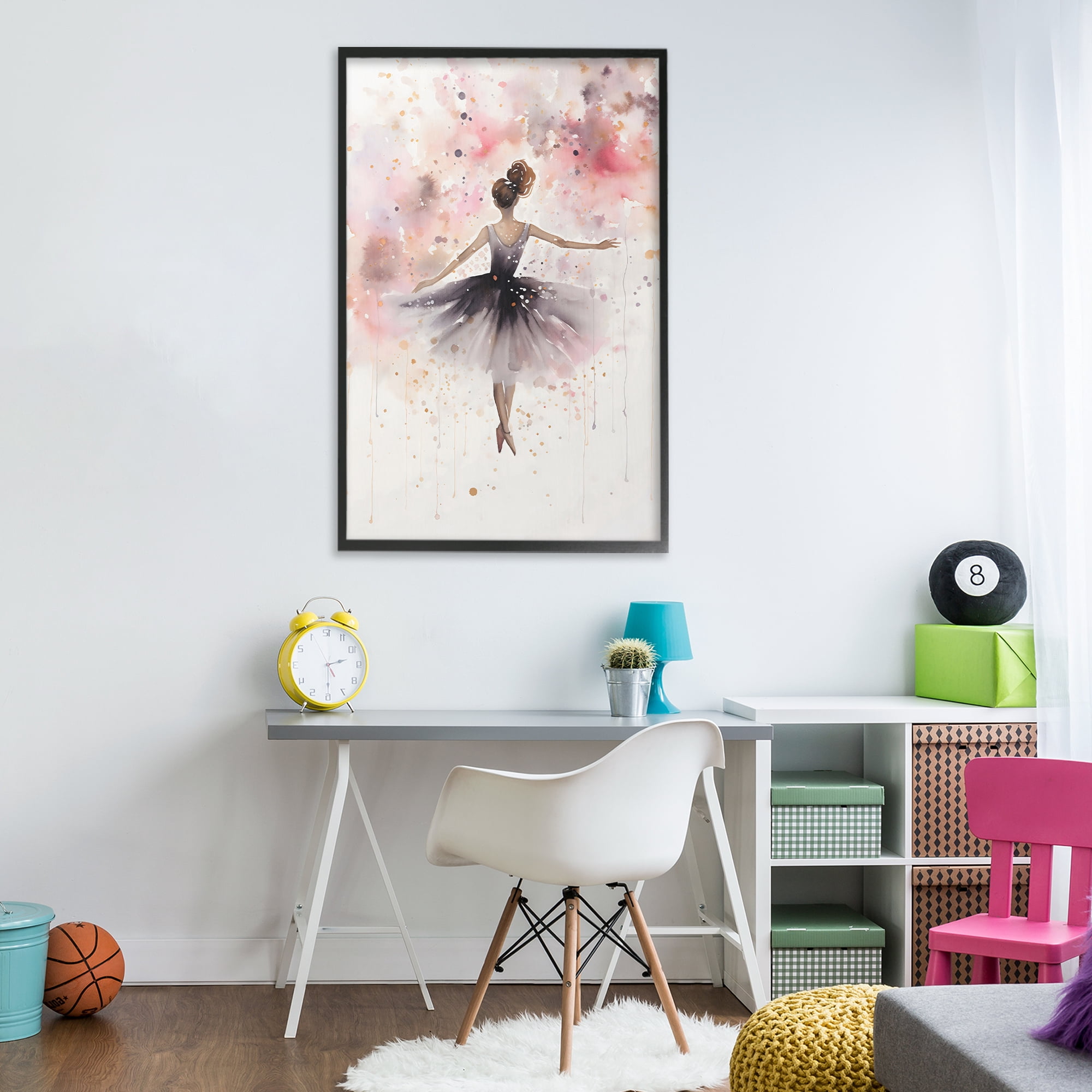 Stupell Industries Watercolor Ballerina Atmosphere Black Framed Giclee Art, design by Creative Studio