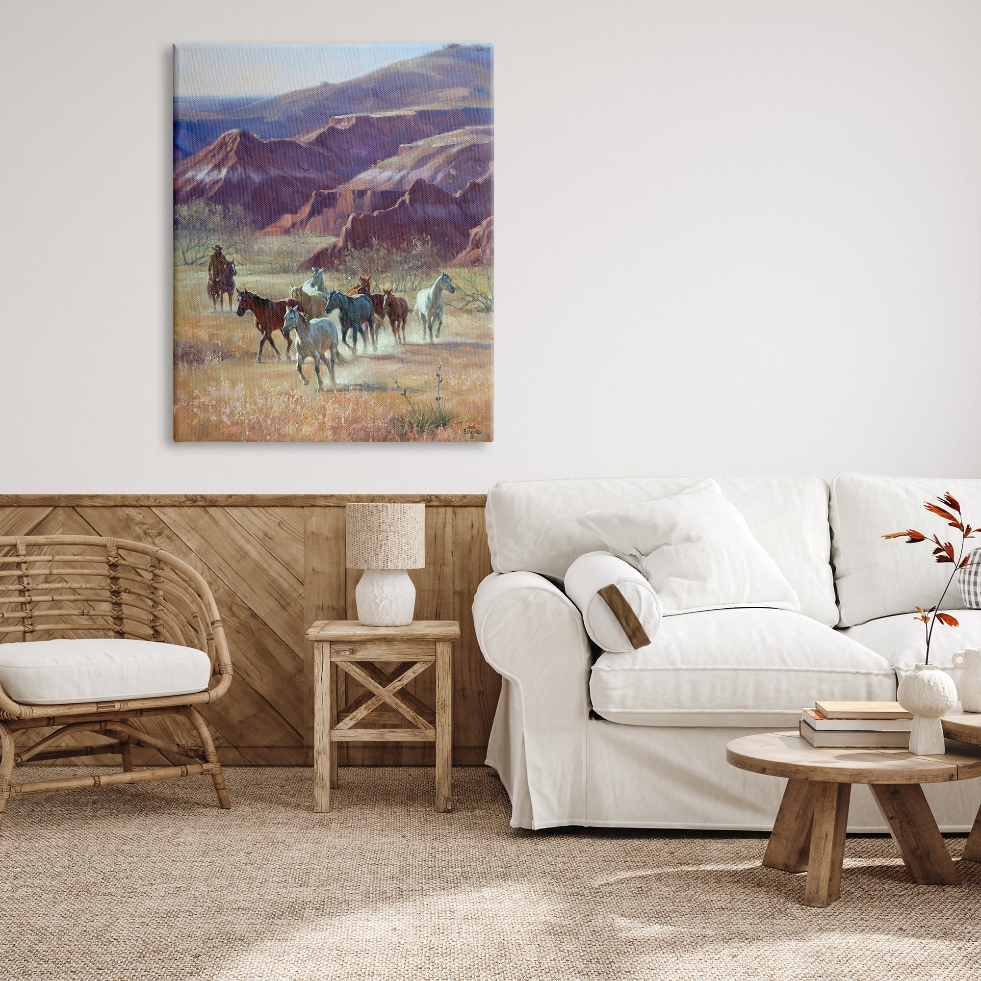 Stupell Industries Horses in Canyon Landscape Animals & Insects Painting Gallery Wrapped Canvas Print Wall Art, 36 x 48