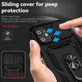 thumbnail image 3 of iPhone 16 Kickstand Armor Case with Slide Camera Lens Protection Cover Built-in 360° Rotate Ring Holder Stand Magnetic Military Shockproof Phone Cover Case for iPhone 16,
Black, 3 of 8