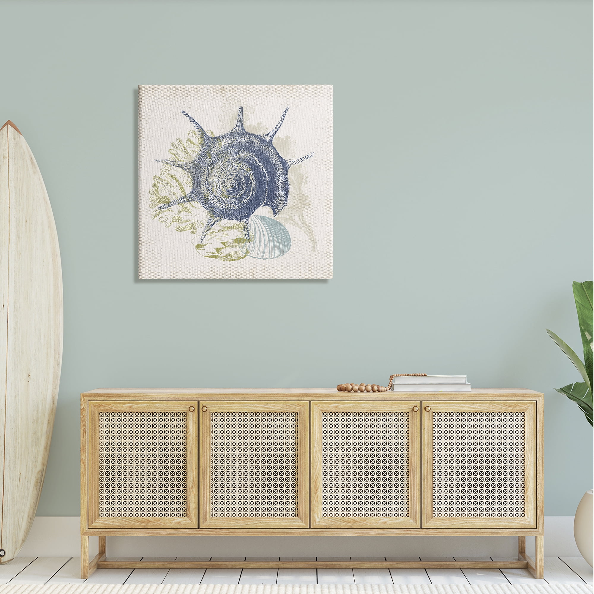 Stupell Industries Intricate Conch Seashell Drawing Layered Coral Botanicals Graphic Art Gallery Wrapped Canvas Print Wall Art, Design by Victoria Barnes