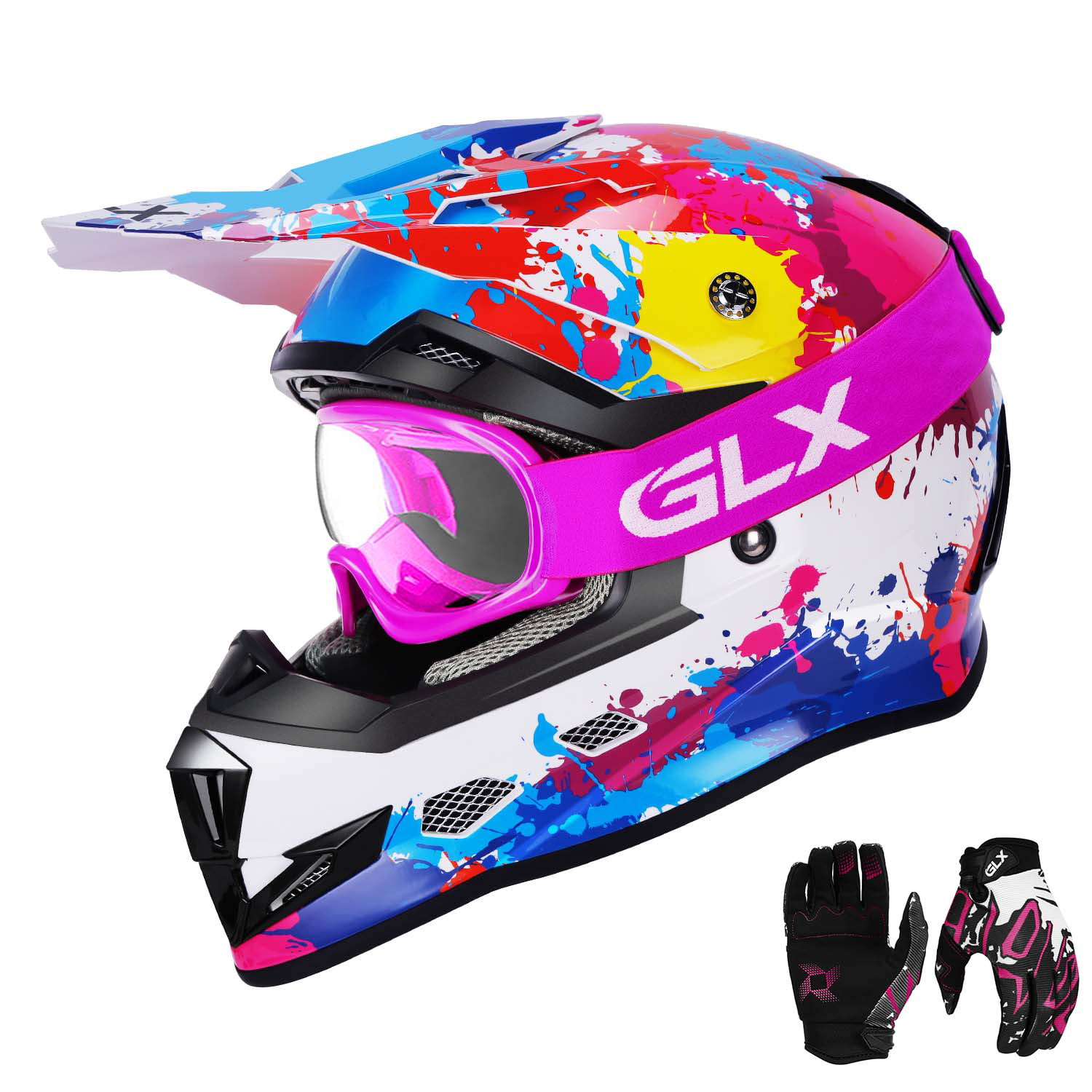 GLX Unisex-Child DOT Kids Youth ATV Off-Road Dirt Bike Motocross Helmet Gear Combo Gloves Goggles for Boys & Girls 