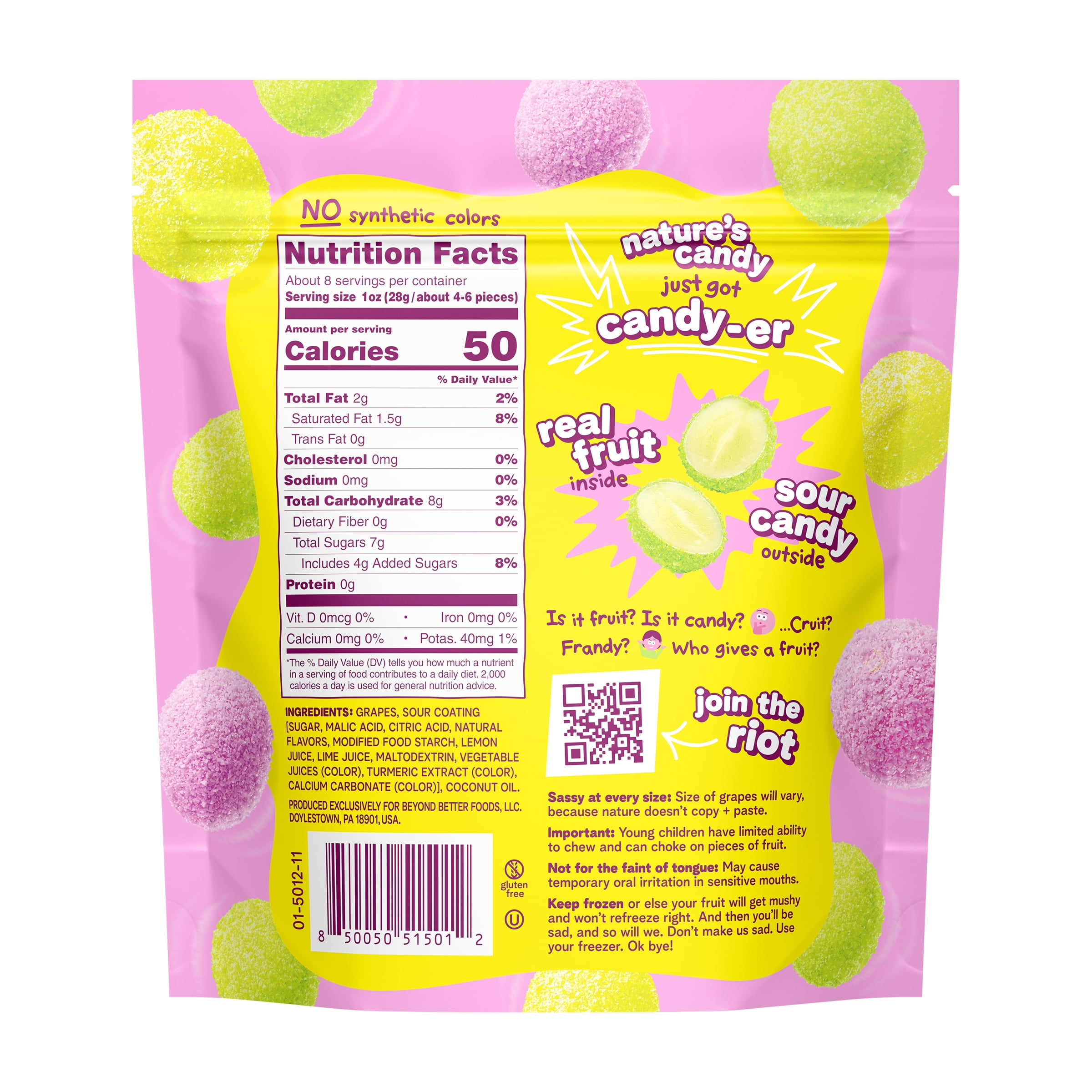 Fruit Riot Sour Candy Grapes Mix, Real Frozen Fruit, 8 oz
