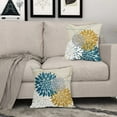 thumbnail image 3 of Yellow Teal Dahlia Pillow Cover 20x20 Inch Summer Spring Geometric Floral Elegant Line Flower Pillow Case Farmhouse Outdoor Decor for Home Bedroom Living Room Linen Square Cushion Covers, Set of 2, 3 of 6