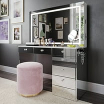 Boahaus Zoe Vanity Set with LED Mirror, Bluetooth Speakers & Large Storage, Mirrored