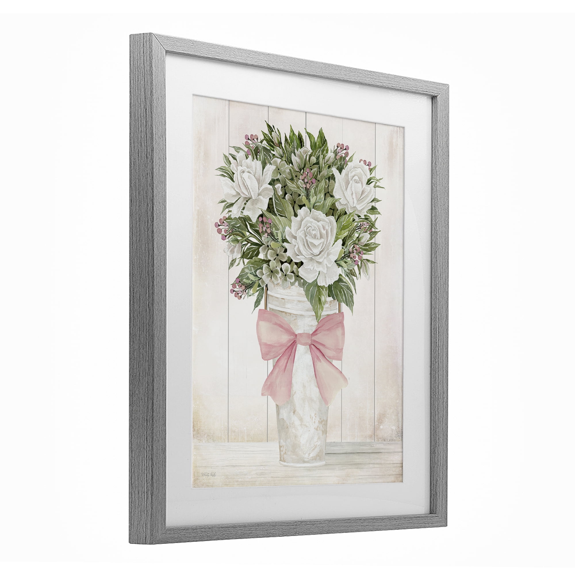Stupell Industries Pretty In Pink Roses & Bow Gray Framed Print Under Glass, design by Cindy Jacobs