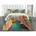thumbnail image 3 of Ambesonne Venice Quilted Bedspread Set 3 Pcs, Colorful Buildings Boats, Queen Size, Multicolor, 3 of 5