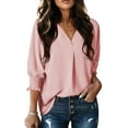 thumbnail image 3 of Women Blouses Dressy Casual V Neck 3/4 Length Sleeve Womens Tops with Smocked Cuffs Pink XL, 3 of 6