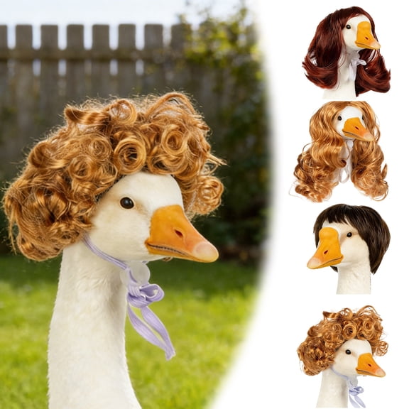 Porch Goose Apparel Set 4 Pack Porch Goose Curly & Wavy Hair Cute Hair Wig Outfits Garden Goose Statue Accessories Decoration for Outdoor Patio Yard Goose Displays