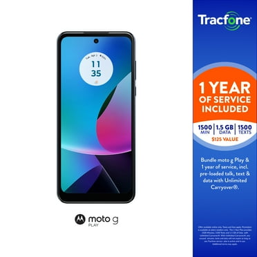 Tracfone Moto G Play 2023, 32GB, Blue, Includes 1500Min/1500Txt/1500MB, 365 Days Service Plan - Prepaid Smartphone Service Bundle