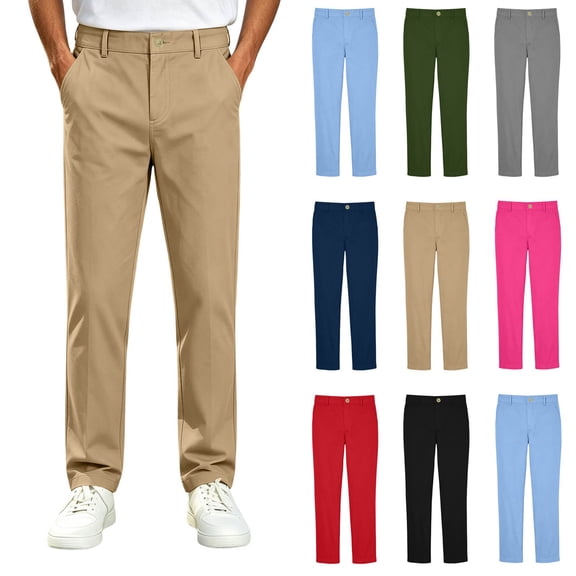 Kids School Uniform Pants Boys's Straight Chino Pants Classic Flat Front 5-15Y Solid Color Button Zip Trousers with Pockets Back to School Casual Daily Wear Kids Pants