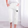 thumbnail image 2 of YDLCAFD Summer Fashion Pants For Women Drawstring Elastic High Waist Linen Pant Straight Wide Leg Cropped Trouser, 2 of 5
