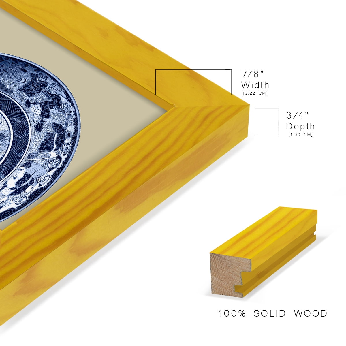 Porcelain in Blue and White II -Framed Print w/glass-Sunflower Yellow
