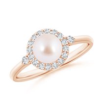 ANGARA Japanese Akoya Cultured Pearl Halo Engagement Ring in 14K Rose Gold for Women | June Birthstone, Birthday, Anniversary, Jewelry Gift for Women | Pearl Ring