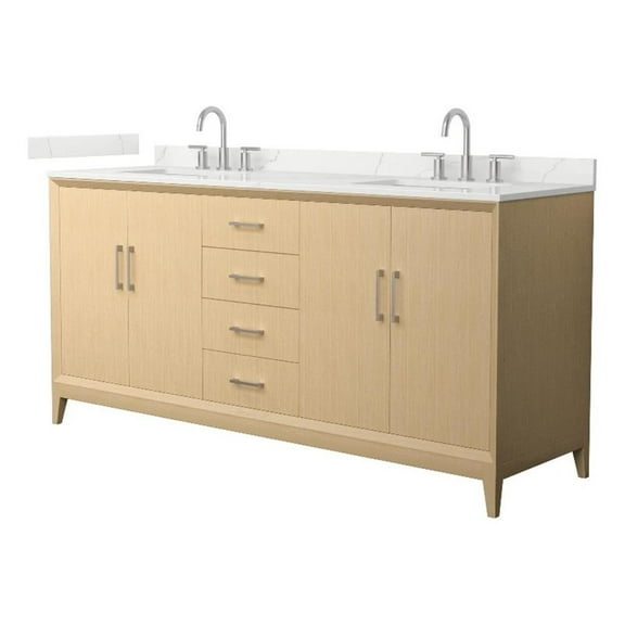 Janna 72" White Oak Double Vanity & Giotto Quartz Top (3-Hole) & Nickel Trim
