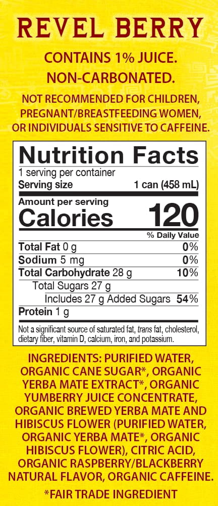 Guayaki Yerba Mate, Clean Energy Drink Alternative, Organic Revel Berry, 15.5oz (Pack of 12), 150mg Caffeine