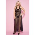 thumbnail image 1 of Long Sheer Lace Gown with Bow Accent, Black, 1 of 1