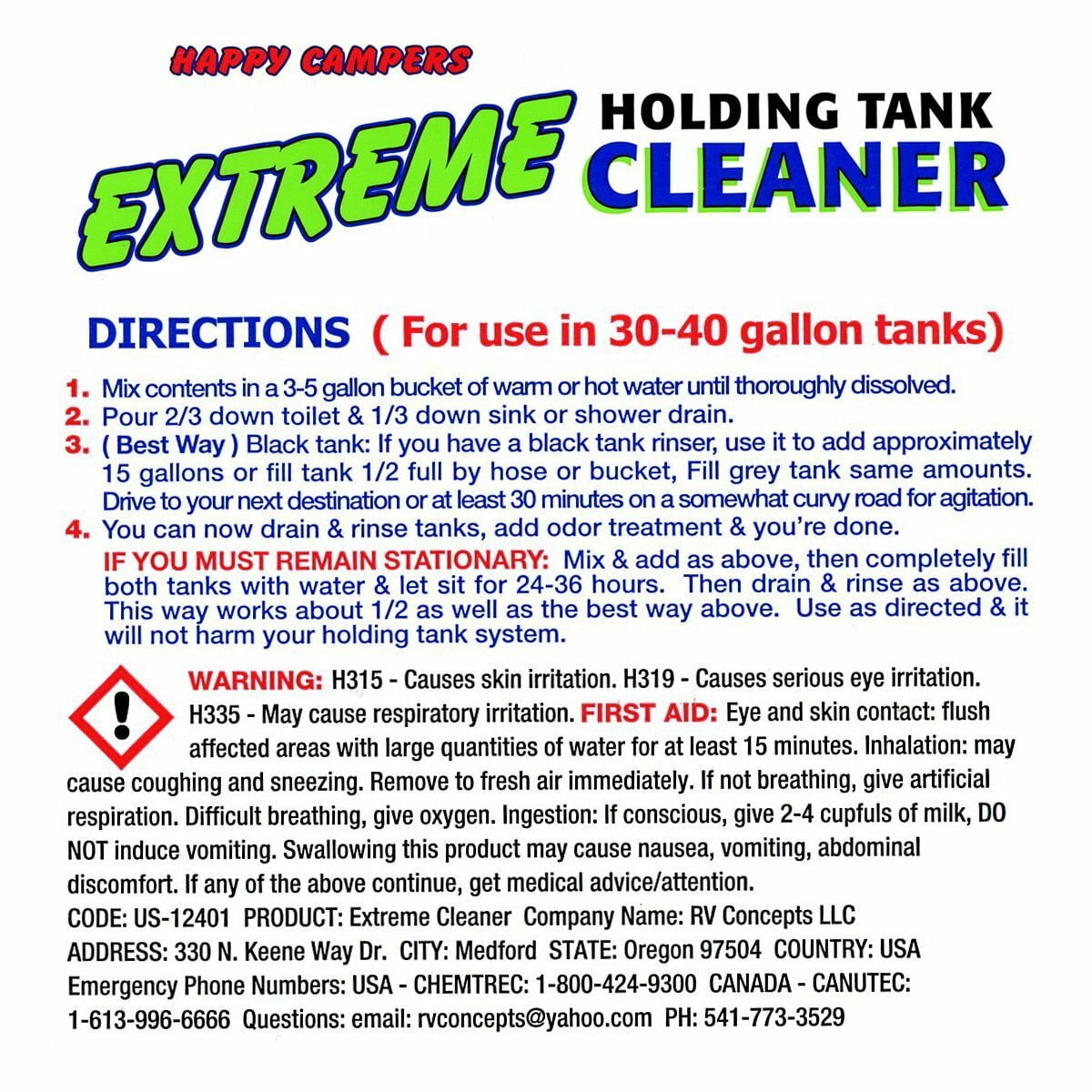 Happy Campers Extreme Cleaner, Liquid Holding Tank Treatment, RV Sewer System Accessories