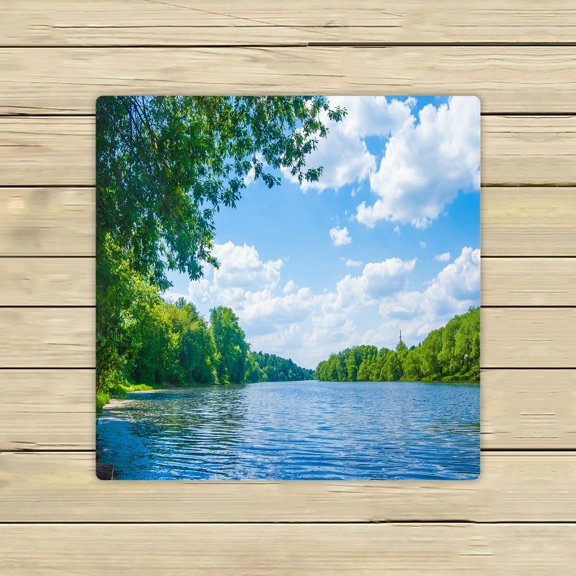ECZJNT River lune landscape Green trees clouds in blue sky Beach Bath Towels Shower Towel For Home Outdoor Travel 13x13 Inch