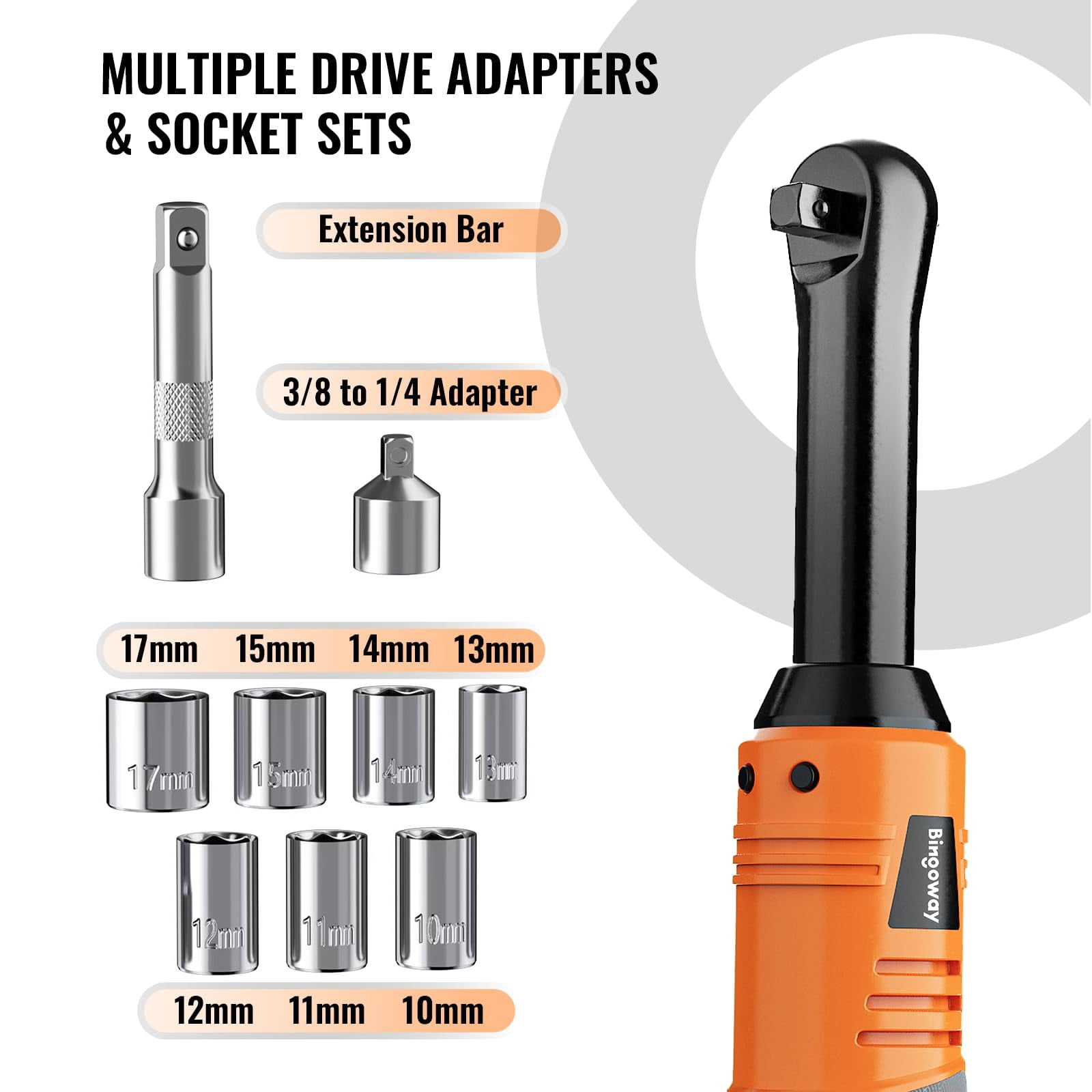Cordless Ratchet Wrench 3/8" with 33 ft-lbs Torque, 240 RPM, Dual 2000mAh Batteries, LED Light, for Automotive Mechanical Work