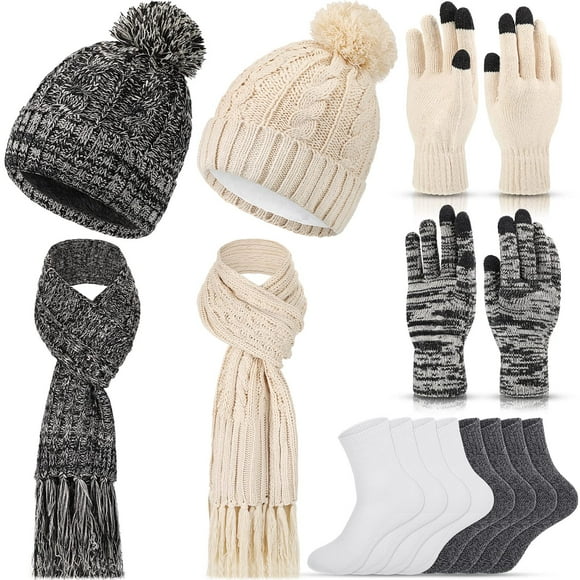 Gorro cálido para invierno, bufanda, guantes y calcetines, conjunto 3 en 1 para adultos