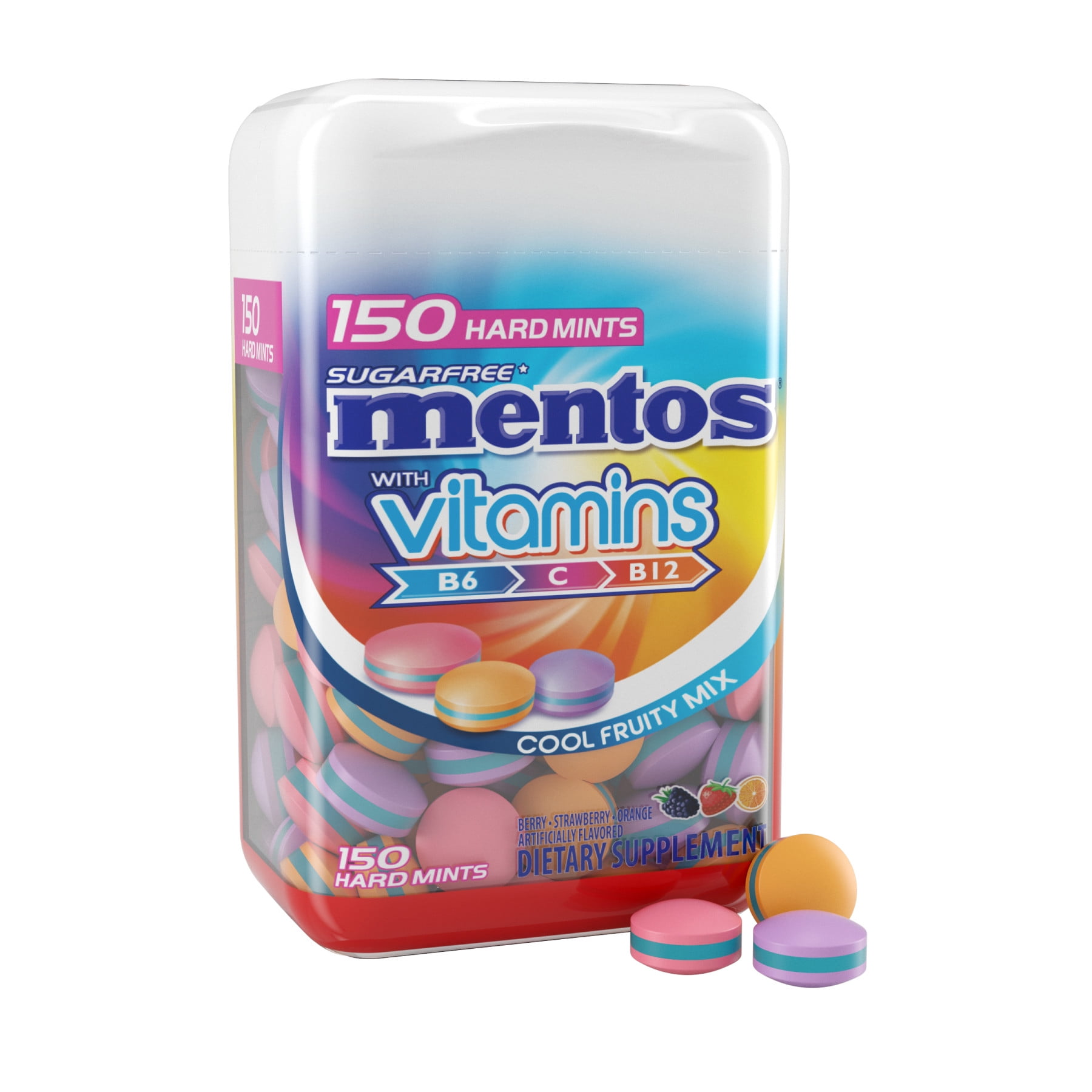 Mentos Hard Fruity Mints with Vitamins, Cool Fruit Mix, Nut Free, 150pc Bottle