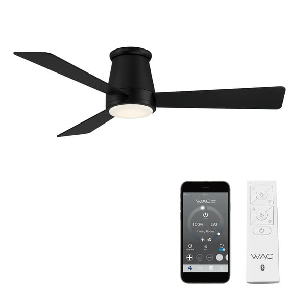 WAC Hug 52" Matte Black Dimmable LED Smart Flush Mount Ceiling Fan with Remote Control