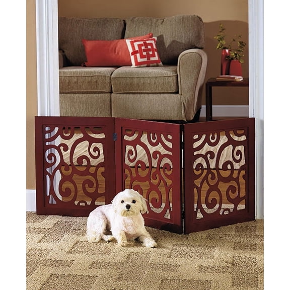 Dogs Pet Gate in 3 Panels Scroll, Wooden Frames as Dogs Accessories for Small Dogs