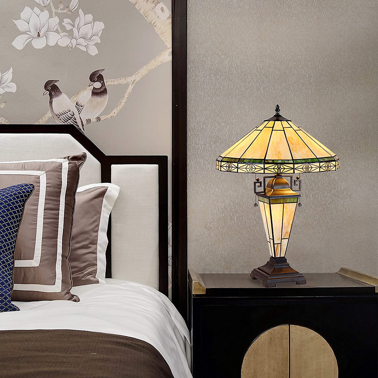 RADIANCE Goods Tiffany-Style 3 Light Mission Double Lit Table Lamp 16" Shade