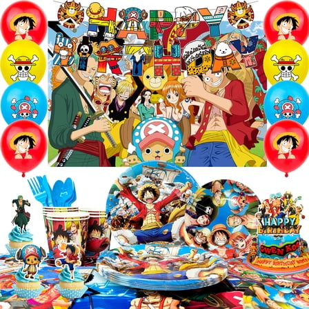 One Piece Birthday Decorations for Kids,112pcs One Piece Party Decorations&One Piece Party Tableware Set- One Piece Anime Birthday Banner Balloons Plates Napkins etc One Piece Birthday Party Supplies