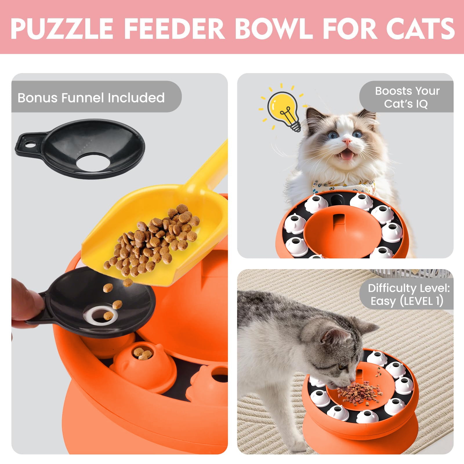 Lunxisen 2 Pcs Rotating Interactive Cat Bowl Slow Feeder Fun Pet Toys Entertainment