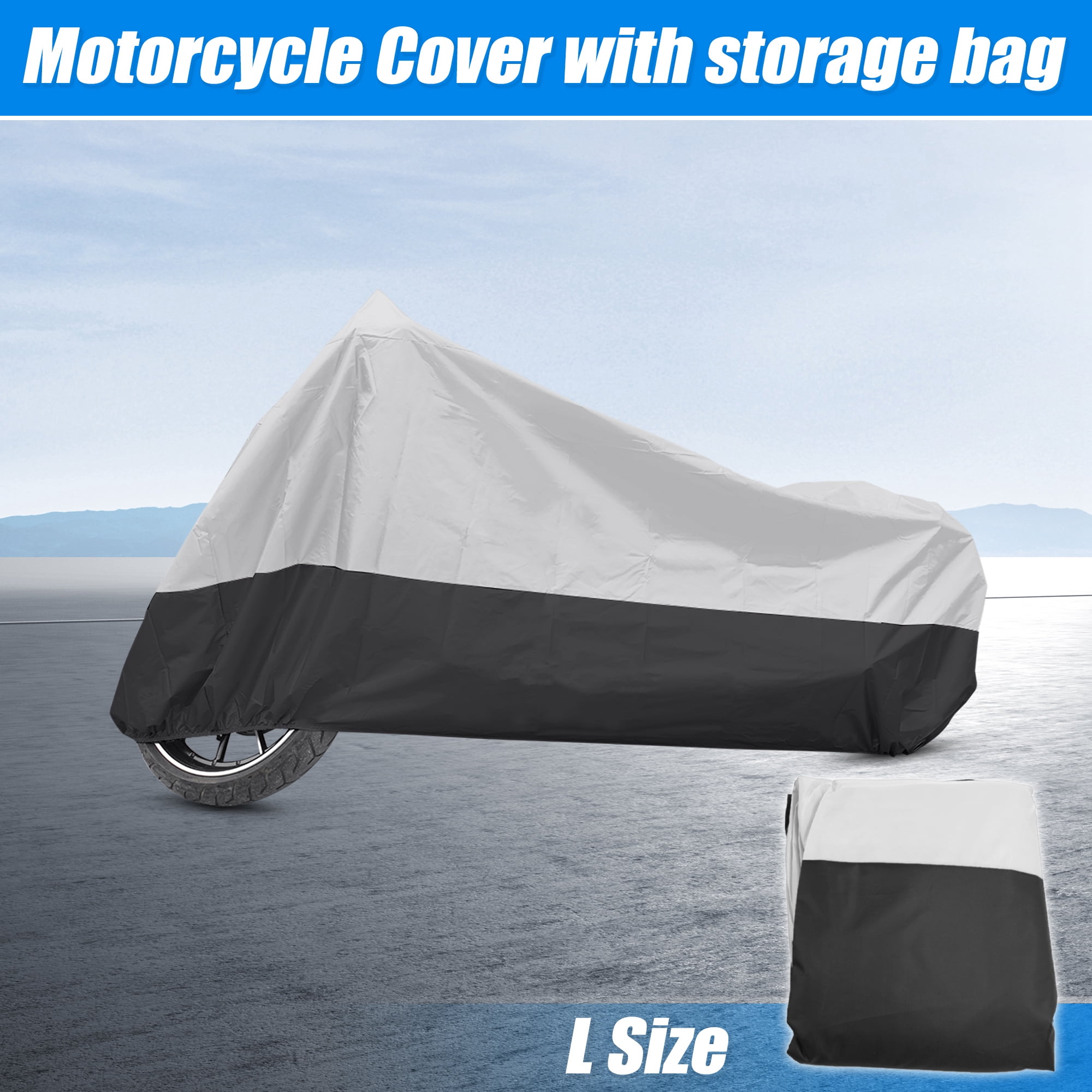 Unique Bargains 180T Motorcycle Cover Scooter Rain Dust UV Protector Silver Black L