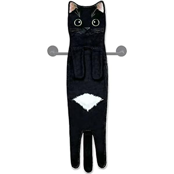 wonima01 Hand Towels for Bathroom Kitchen,Cute Cat Quick-Dry Hanging Hand Towels Decorative for Bathroom Face Towels,Funny Gifts for Cat Lovers (Black)