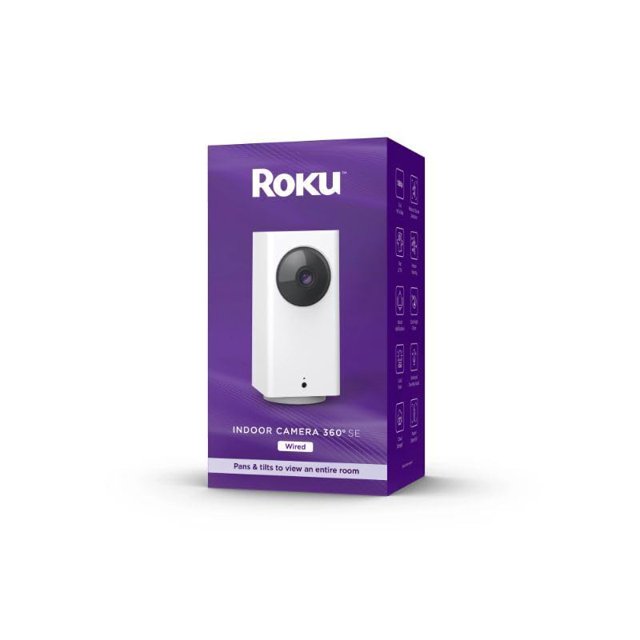 Roku Cámara Interior Doméstica Inteligente 360° SE Wi-fi-connected - Cámara de Vigilancia de Seguridad Cableada 1080p con Detección y Seguimiento de Movimiento