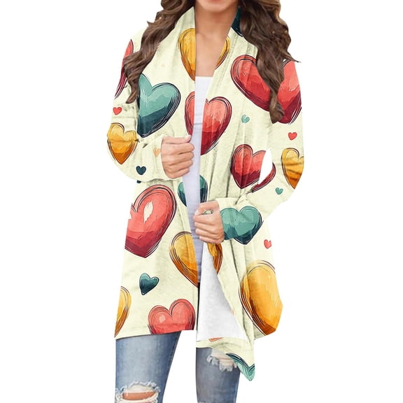 Neewe Cardigan Sweaters for Women Lightweight Heart Printed Open Front Cardigans Casual Loose 2026 Spring Outfits