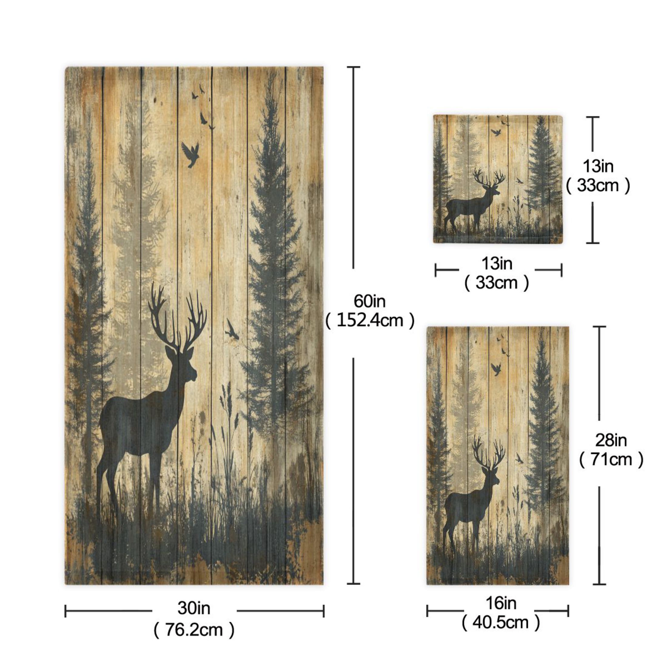 Wobogo Forest Deer Shadow Ultra Soft 3 Pack Cotton Towel Set Includes 1 Bath Towel 1 Face Towel and 1 Washcloth for Everyday Use Lightweight and Compact