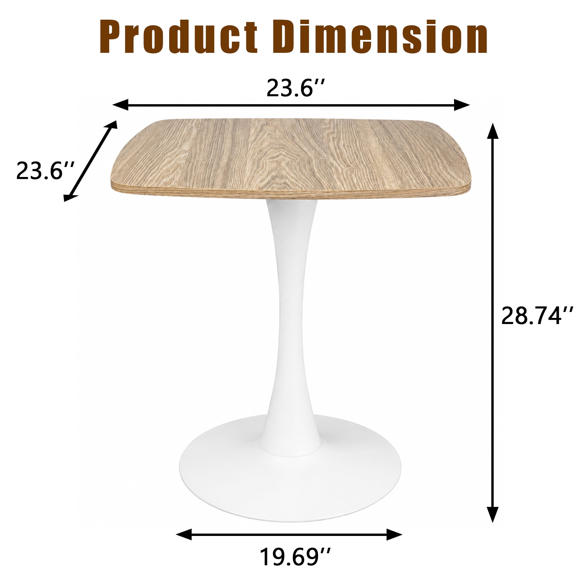 Square Dining Table, 24" Square Tulip Table with MDF Tabletop & Matte White Metal Pedestal Base,Mid Century Modern Bistro Table for Kitchen, Small Places, Living Room, Cafe