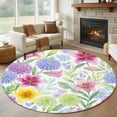 Colorful Floral Round Rug 7ft Washable Circle Rugs Non Slip Farmhouse ...