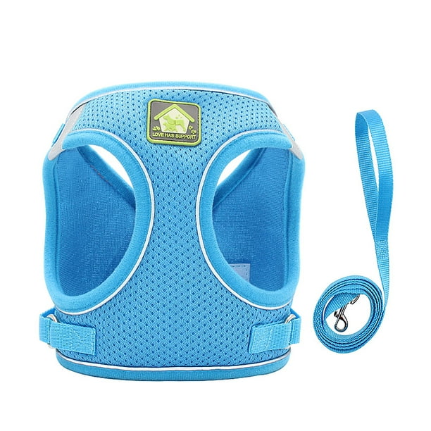 Conjunto de chaleco y correa para perro, arneses transpirables para mascotas, correa reflectante para el pecho, accesorios para exteriores (azul, talla XS)