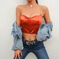 thumbnail image 5 of WHLBF Women's Clearance Top Summer Crop Satin Bustier Top Chain Strap Casual Padded Lingerie Orange S(S), 5 of 6