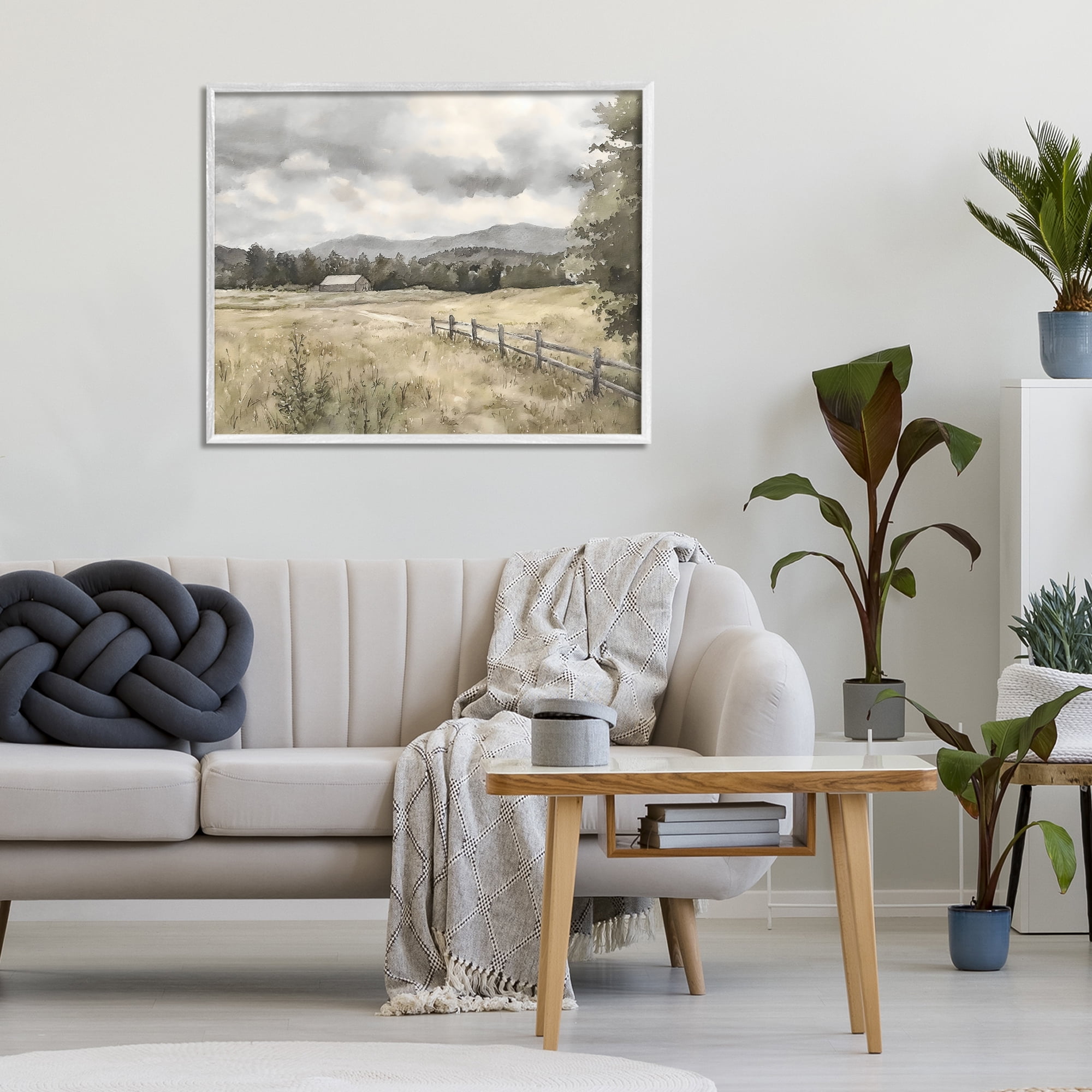 Stupell Industries Muted Valley Cottage White Framed Giclee Art, design by Riley B