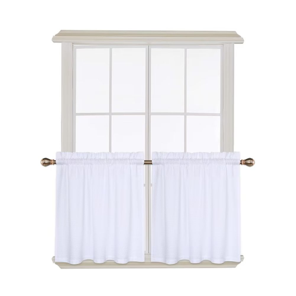 Shininglove Cafe Curtains 24 inch Length, Embossed Textured Soft Microfiber Kitchen Tier