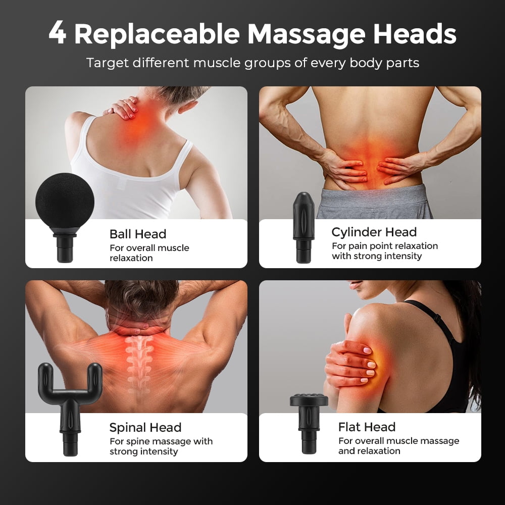 Flaremore Body Massager Muscle Massage Gun.Electric Fascia Gun with Extended Handle, 3 Modes, 6 Intensity Levels, LCD Display, Auto Shutoff, Electric Quiet Portable Massaging Gun with 4 Massage Heads