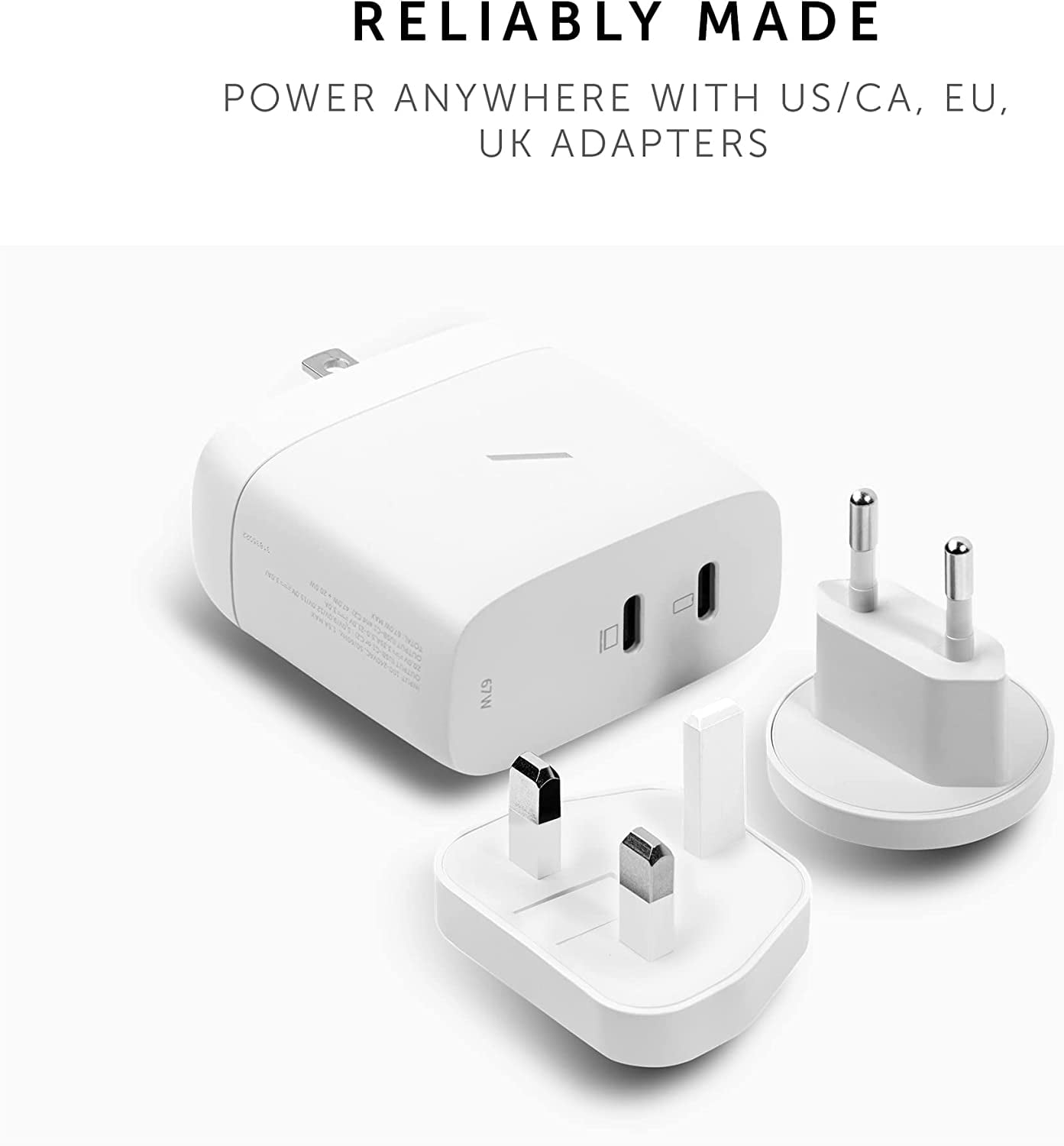 Native Union Fast GaN Charger PD 67W – USB-C Multi-Device Ports with US/CA, EU, UK Adapters (White)