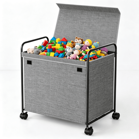 iFaveorr 153L Large Toy Box Chest with Lid and Locking Wheels, Kids Toy Organizer for Stuffed Animals, Gray, 24 x 16.5 x 23.4 in