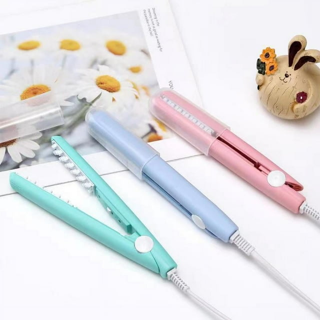 Mini rizador de pelo con artefacto esponjoso, almohadilla para el cabello, plancha para la raíz del cabello, férula para bigotes de maíz, rollo recto de doble propósito