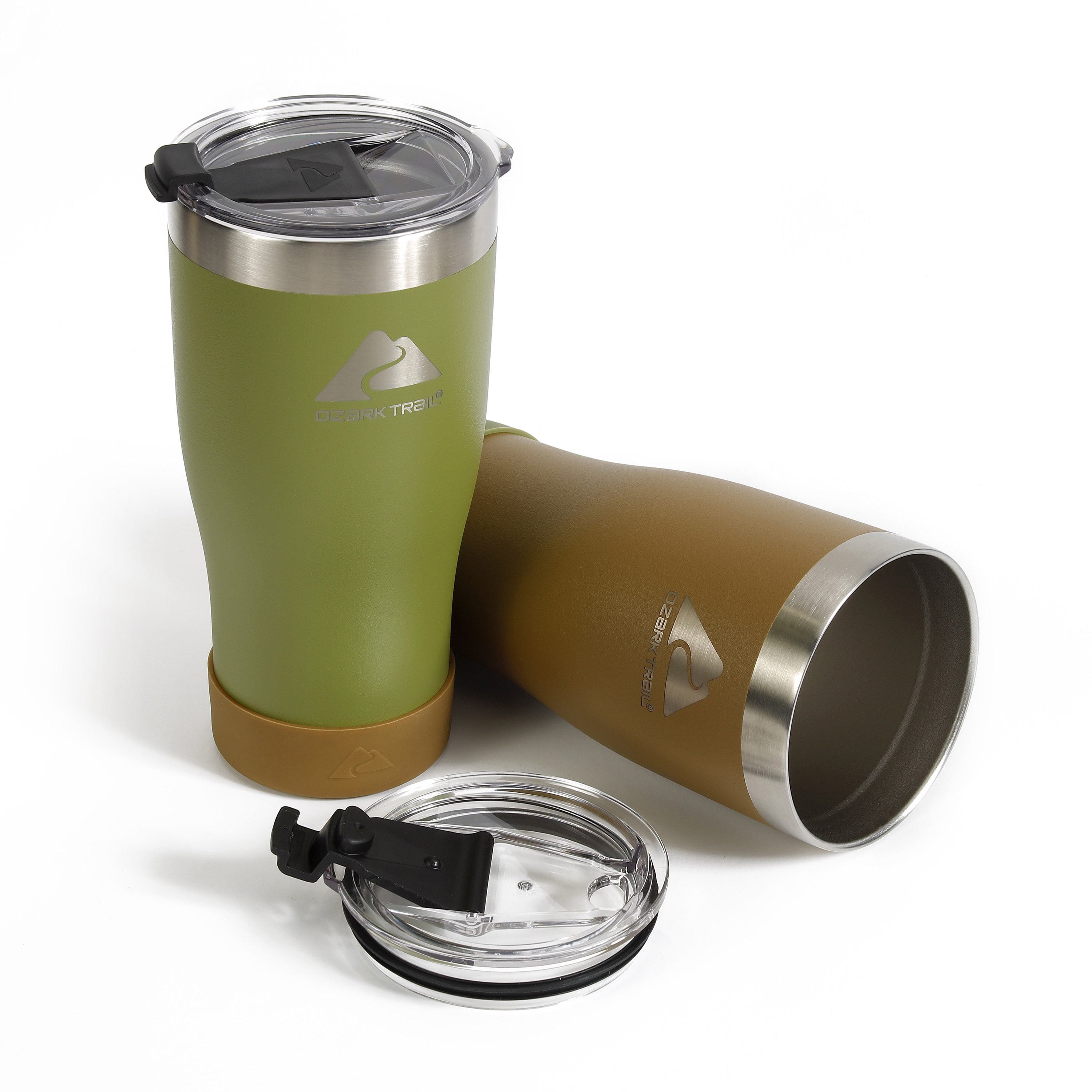 Ozark Trail 2 Pack Stainless Steel Vacuum Tumblers, 20oz, Brown and Olive